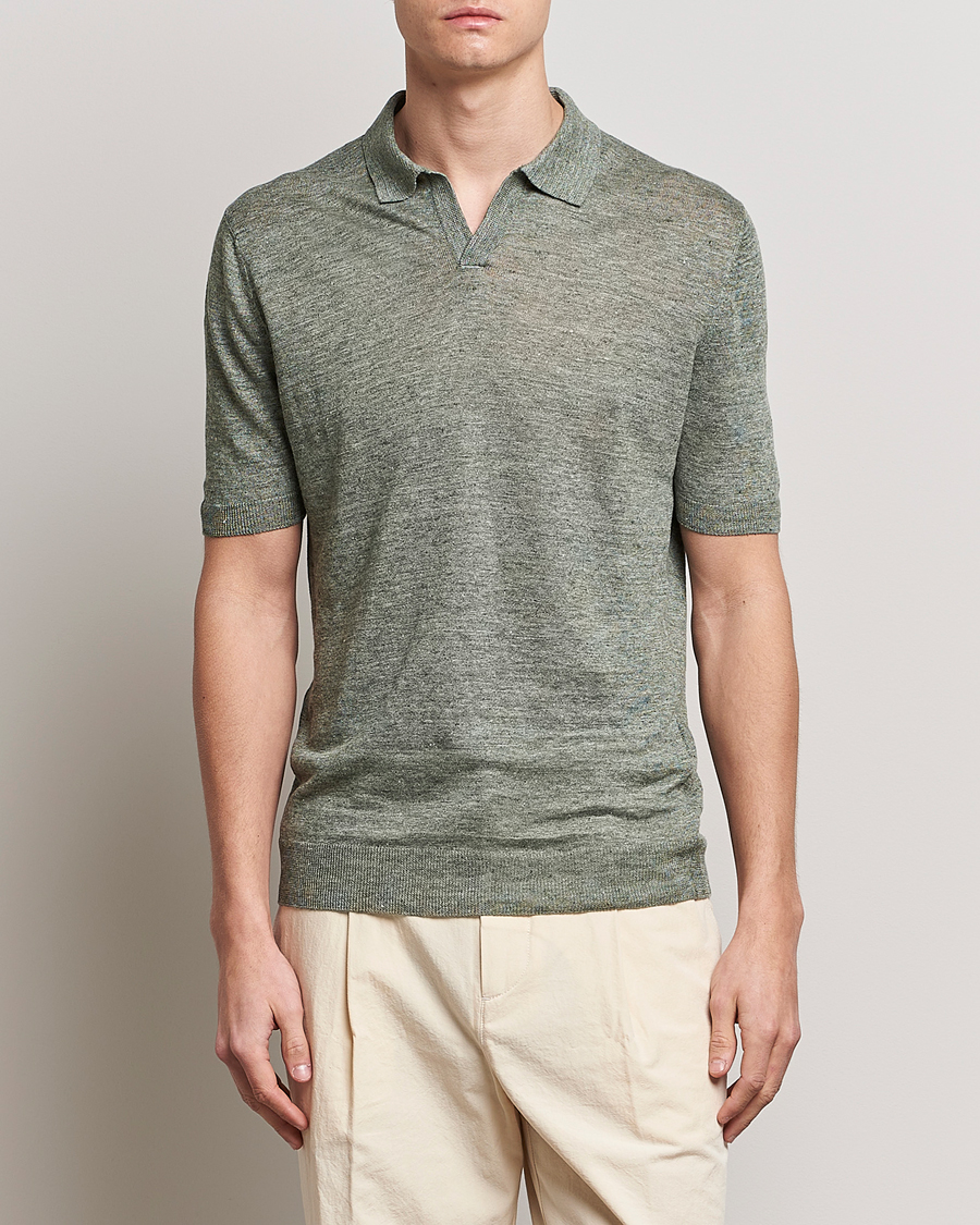 Men | Gran Sasso | Gran Sasso | Knitted Linen Polo Green