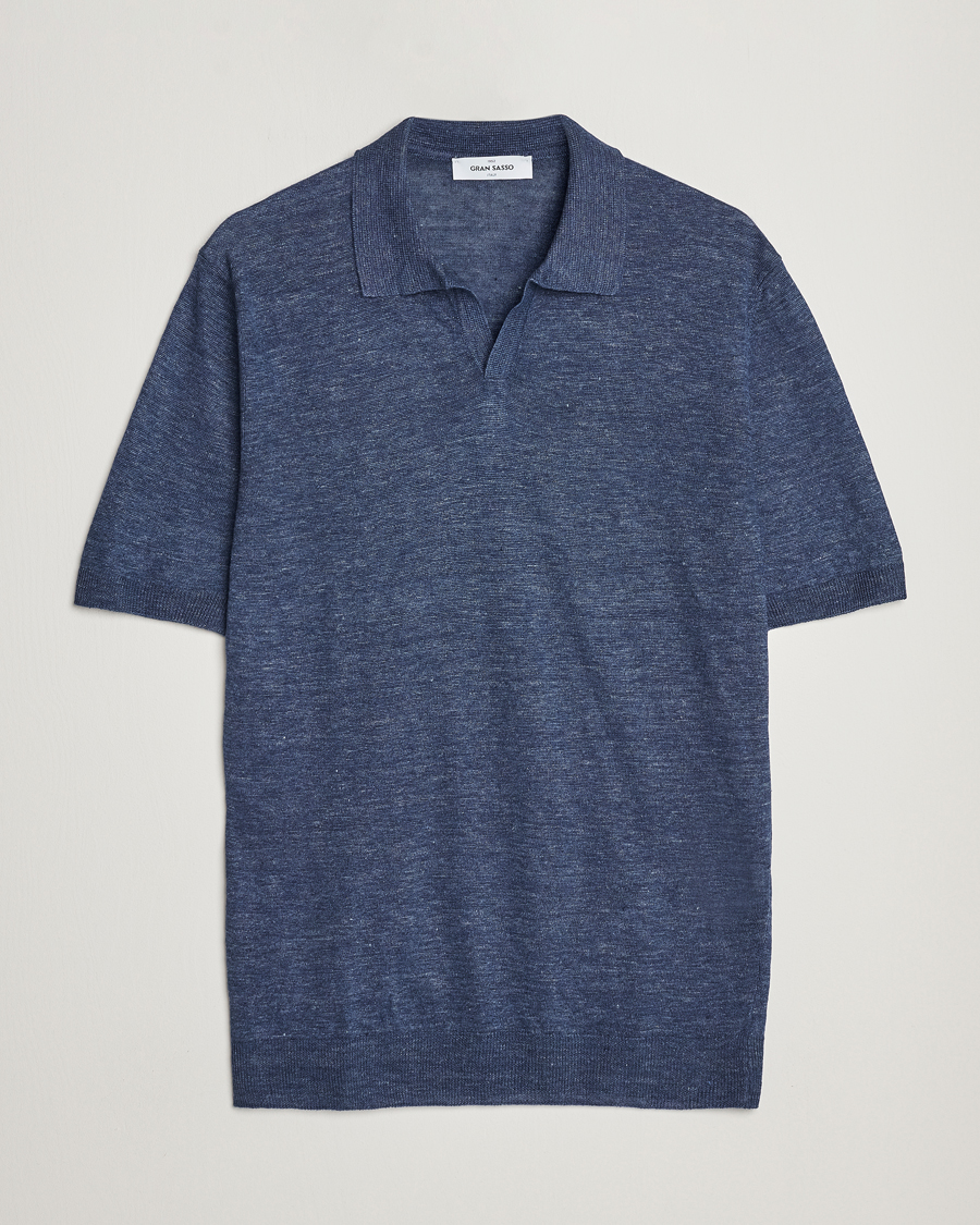 Gran Sasso Knitted Linen Polo Navy at CareOfCarl.com