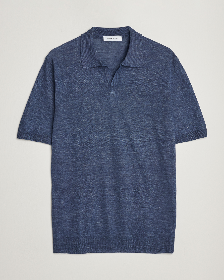 Men | Polo Shirts | Gran Sasso | Knitted Linen Polo Navy Melange
