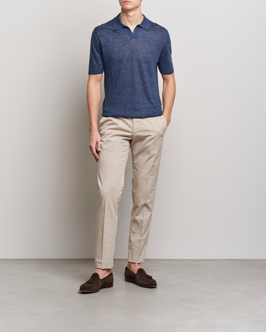 Men | Polo Shirts | Gran Sasso | Knitted Linen Polo Navy Melange