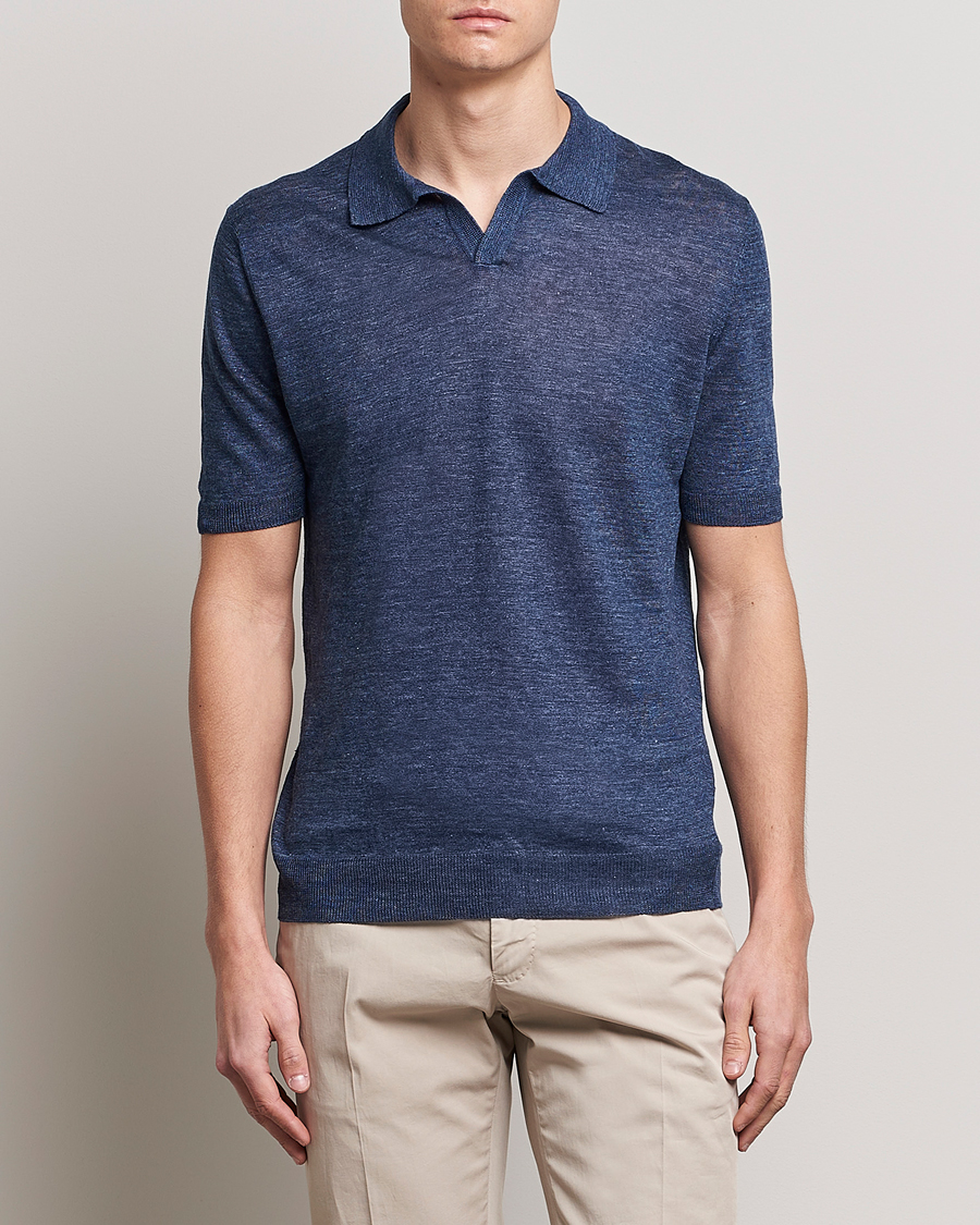 Men | Polo Shirts | Gran Sasso | Knitted Linen Polo Navy Melange
