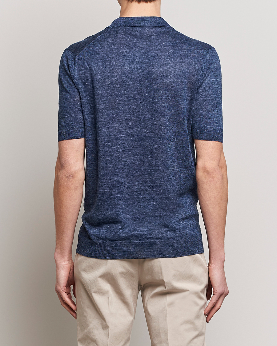 Men | Polo Shirts | Gran Sasso | Knitted Linen Polo Navy Melange