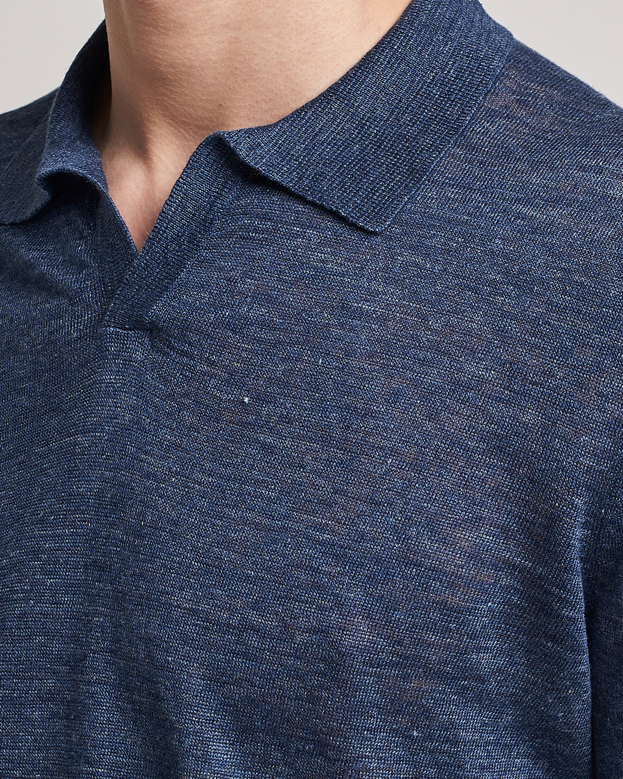 Men | Polo Shirts | Gran Sasso | Knitted Linen Polo Navy Melange