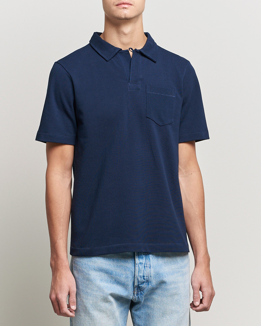 Men | Short Sleeve Polo Shirts | Merz b. Schwanen | Organic Cotton Washed Polo Ink Blue