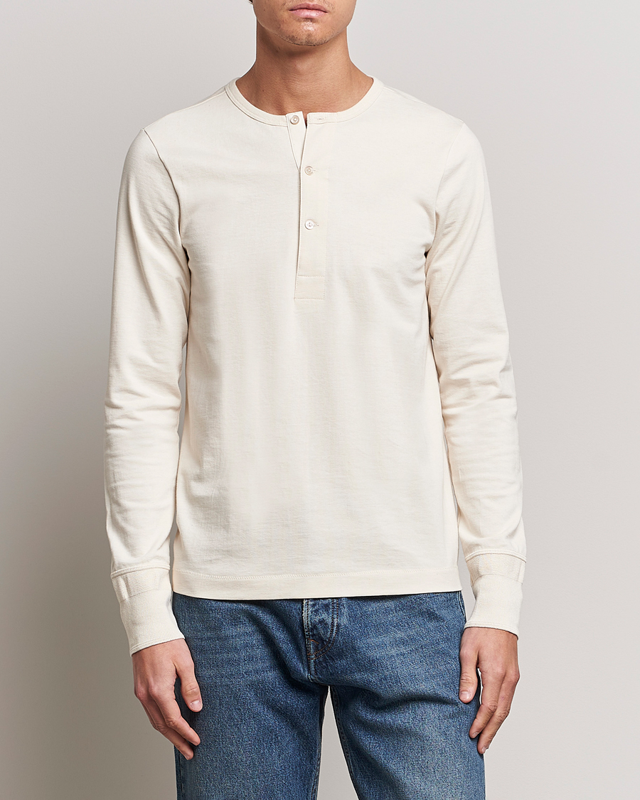 Men | Long Sleeve T-shirts | Merz b. Schwanen | Classic Organic Cotton Henley Sweater Nature