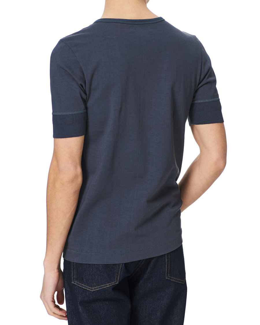 Men | T-Shirts | Merz b. Schwanen | Short Sleeve Organic Cotton Henley Navy