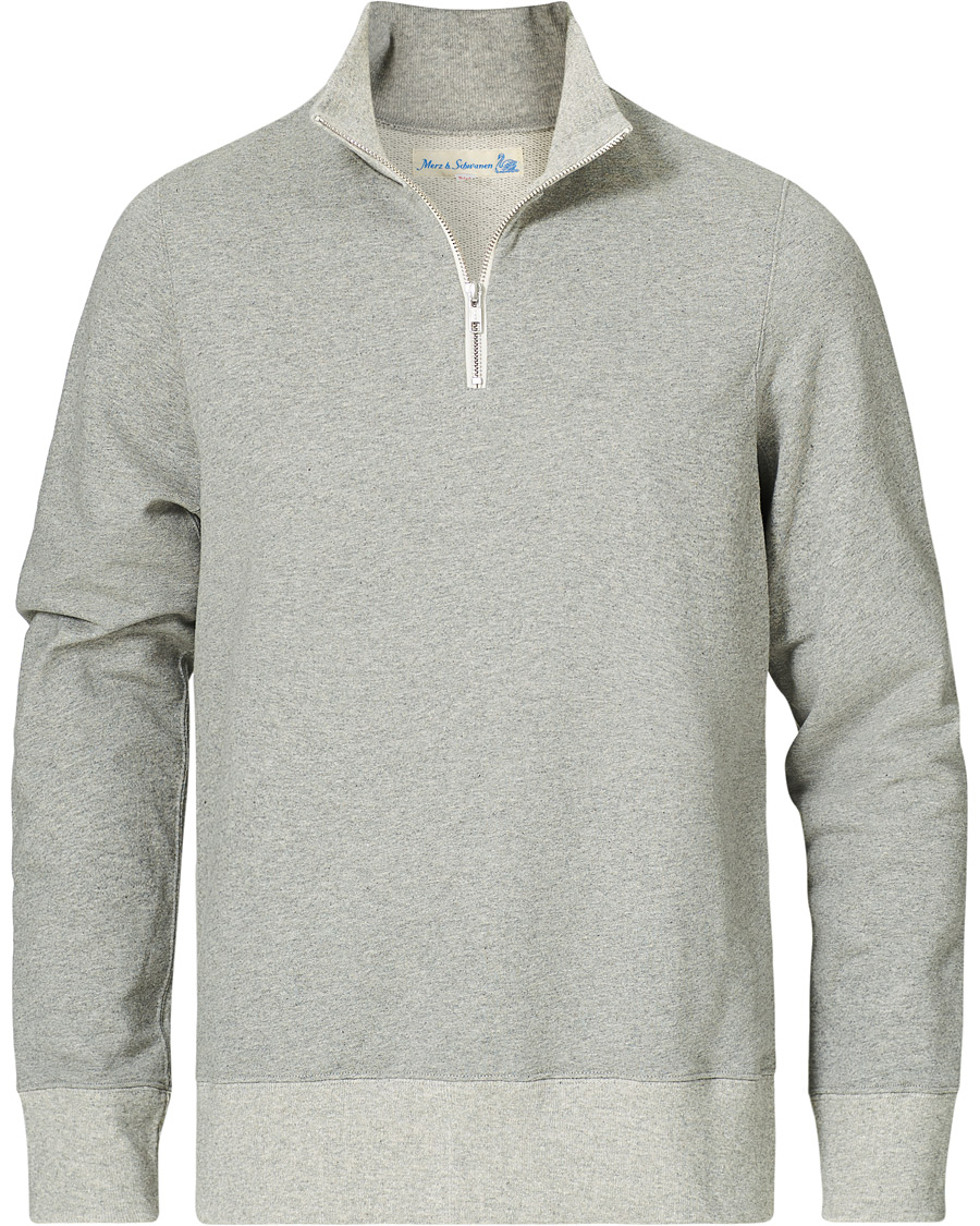 Men | Sweaters & Knitwear | Merz b. Schwanen | Organic Cotton Half Zip Sweat Grey Mel