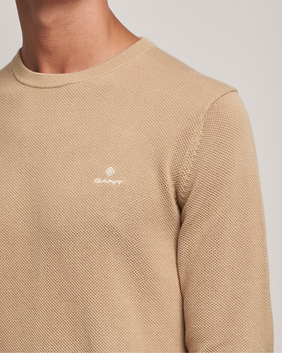 Men | Sweaters & Knitwear | GANT | Cotton Pique Crew Neck Pullover Dark Khaki