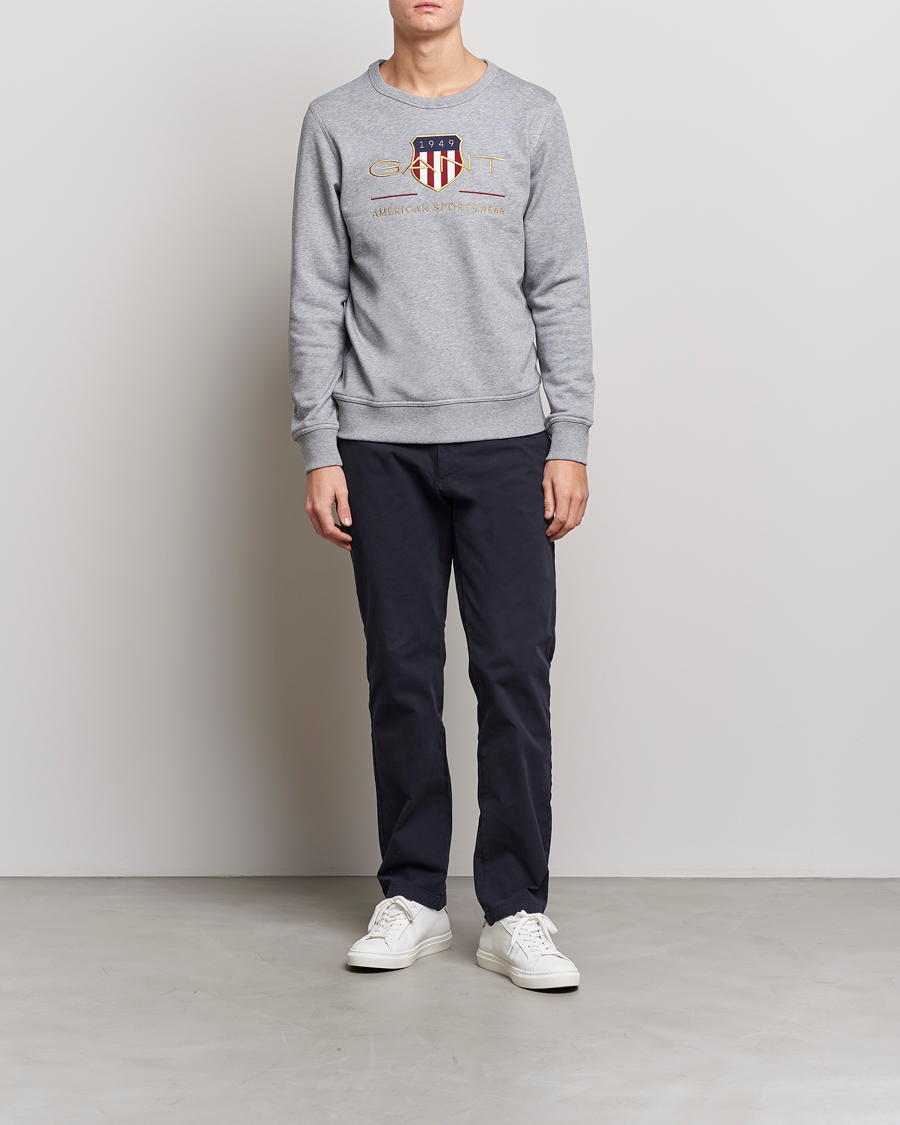 Men | Sweaters & Knitwear | GANT | Archive Shield Crew Neck Sweatershirt Grey Melange