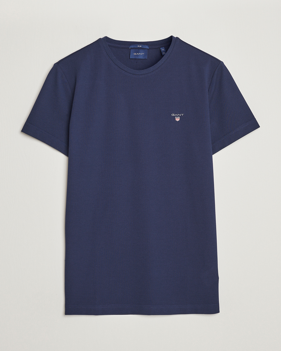 Men | T-Shirts | GANT | Cotton Pique Crew Neck T-Shirt Evening Blue