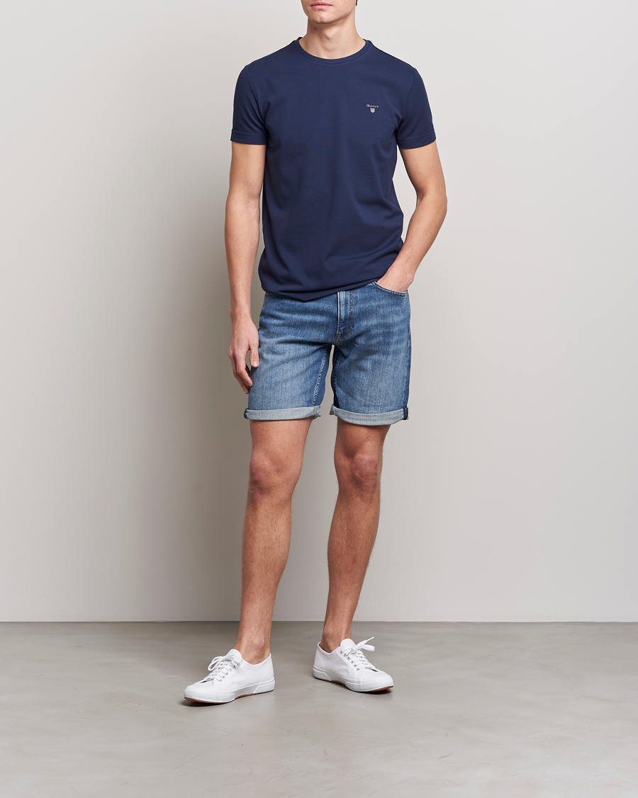 Men | T-Shirts | GANT | Cotton Pique Crew Neck T-Shirt Evening Blue