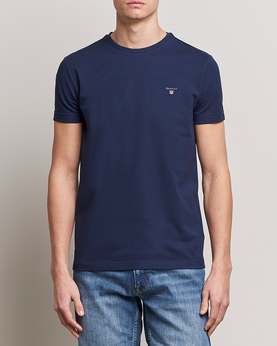 Men |  | GANT | Cotton Pique Crew Neck T-Shirt Evening Blue