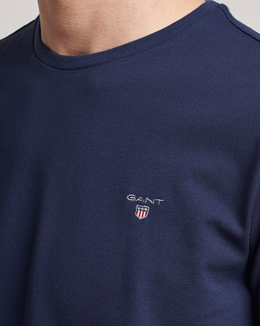 Men | T-Shirts | GANT | Cotton Pique Crew Neck T-Shirt Evening Blue