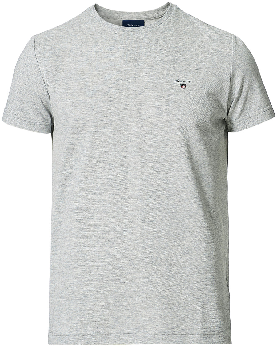Men | T-Shirts | GANT | Cotton Pique Crew Neck Tee Grey Melange
