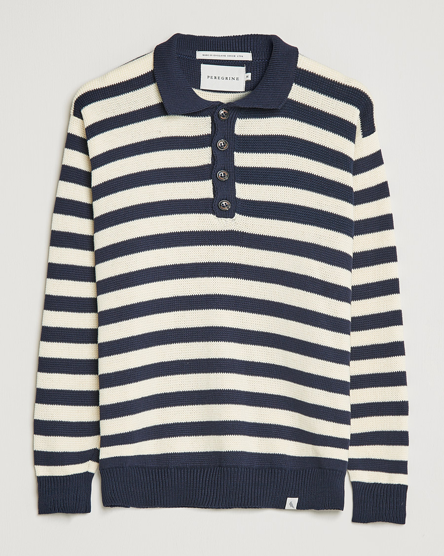 Men | Sweaters & Knitwear | Peregrine | Richmond Knitted Rugby Shirt Navy/White