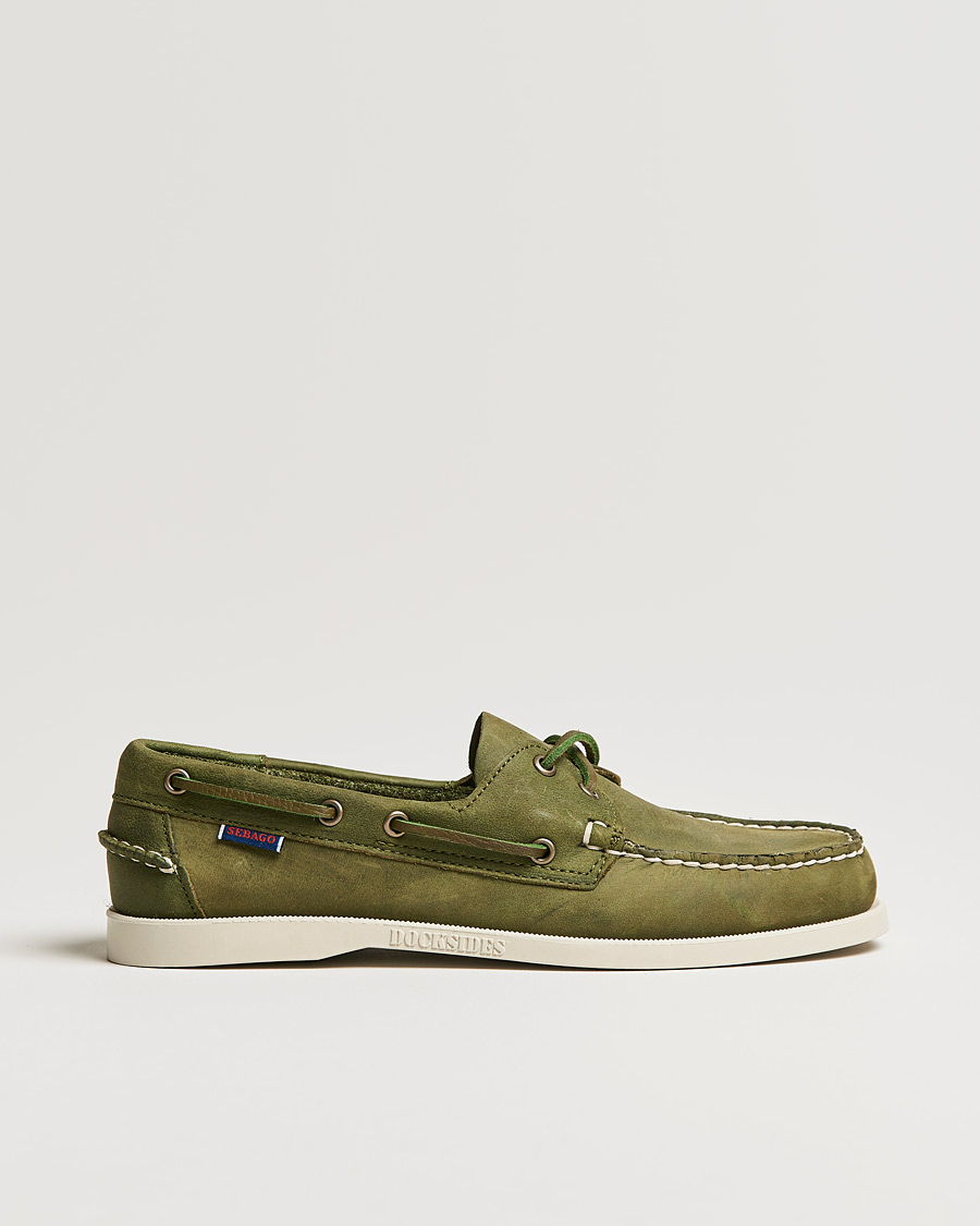 Men | Sebago Docksides Nubuck Boat Shoe Green Military | Sebago | Docksides Nubuck Boat Shoe Green Military