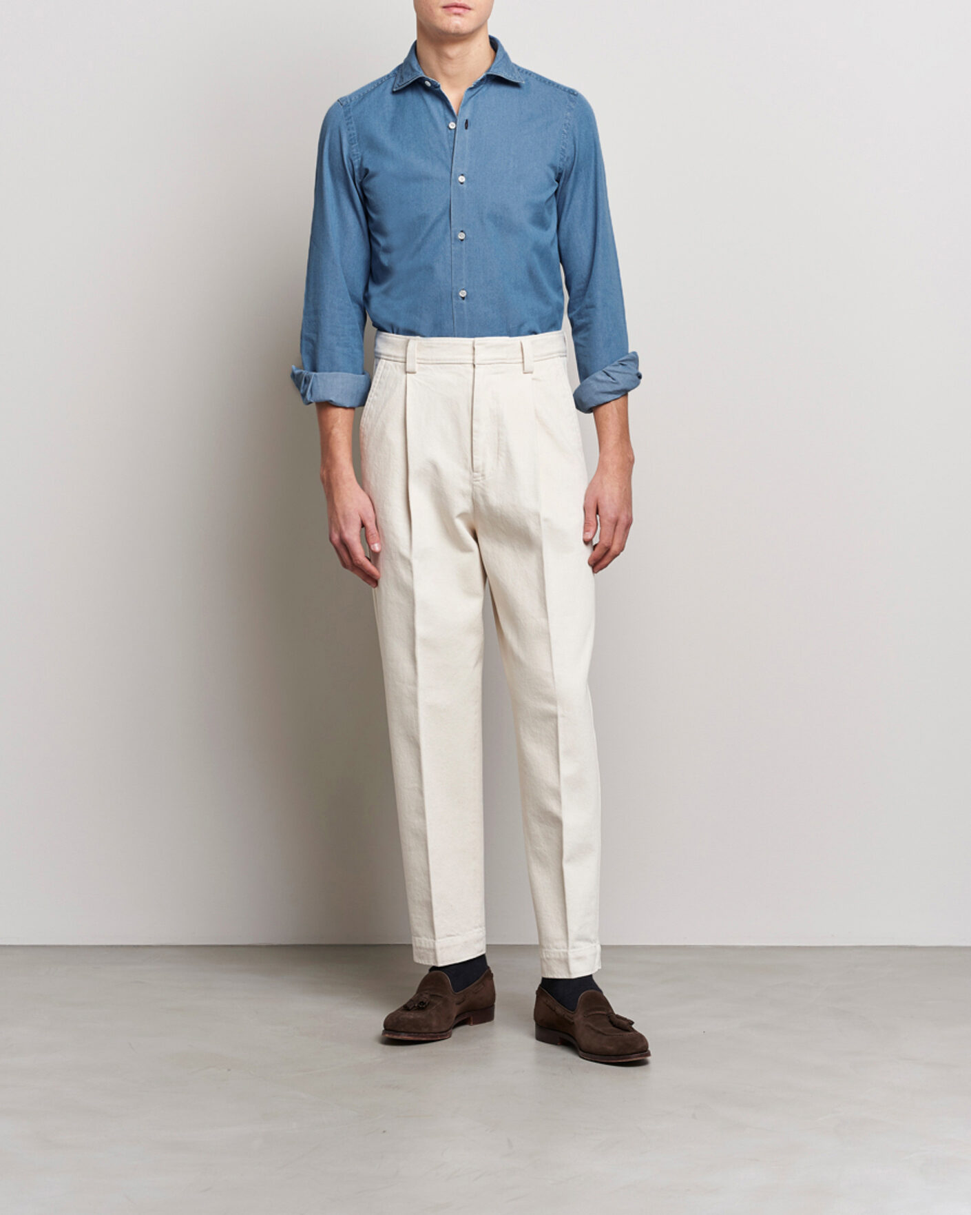 Men | Shirts | Finamore Napoli | Milano Slim Denim Shirt Light Indigo
