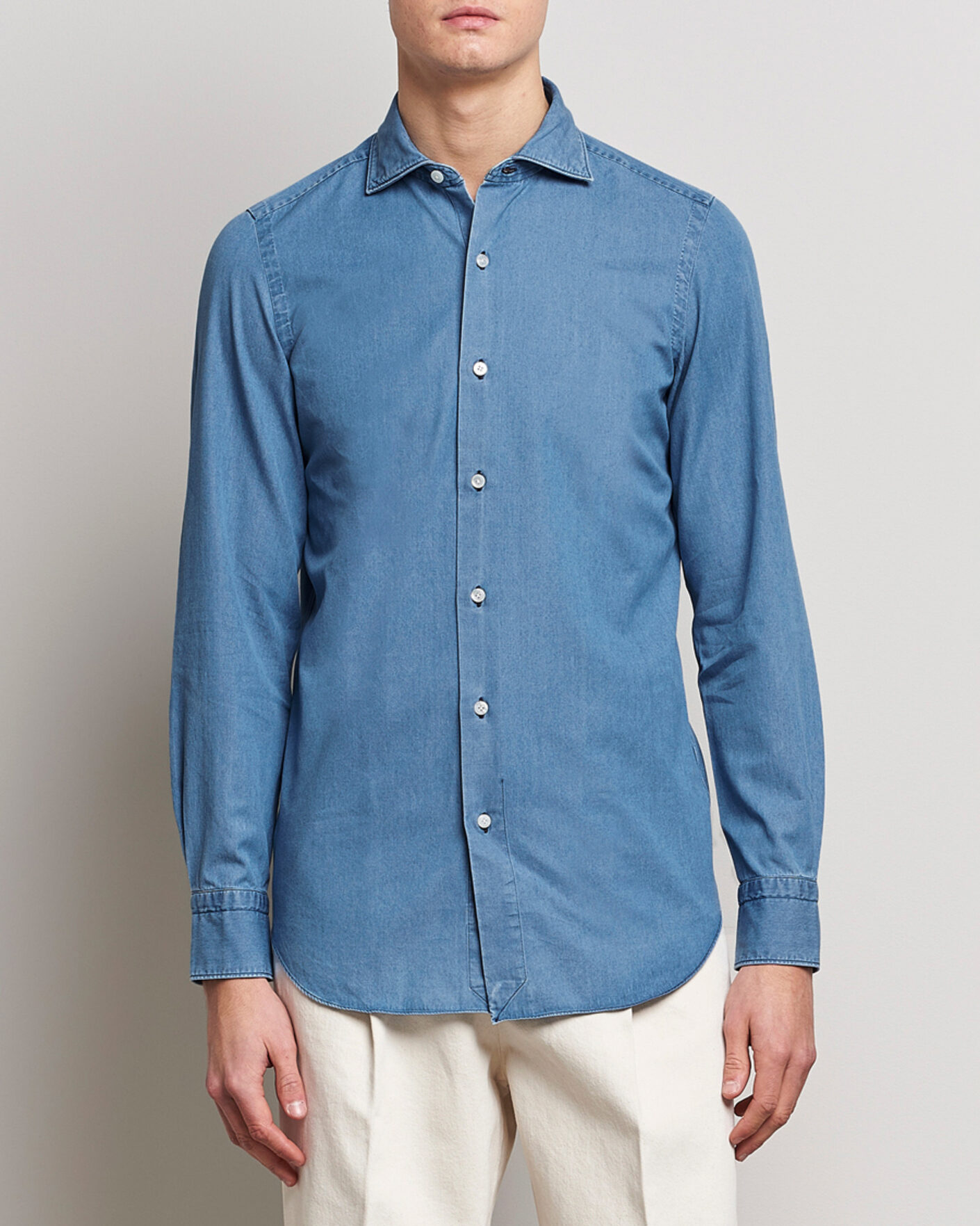 Men | Shirts | Finamore Napoli | Milano Slim Denim Shirt Light Indigo