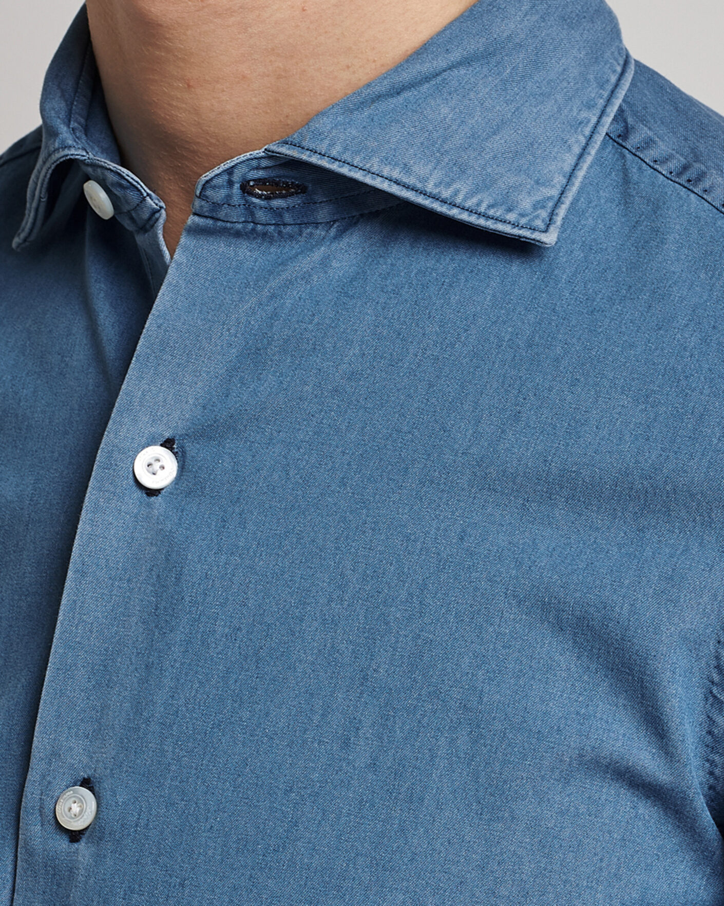 Men | Shirts | Finamore Napoli | Milano Slim Denim Shirt Light Indigo