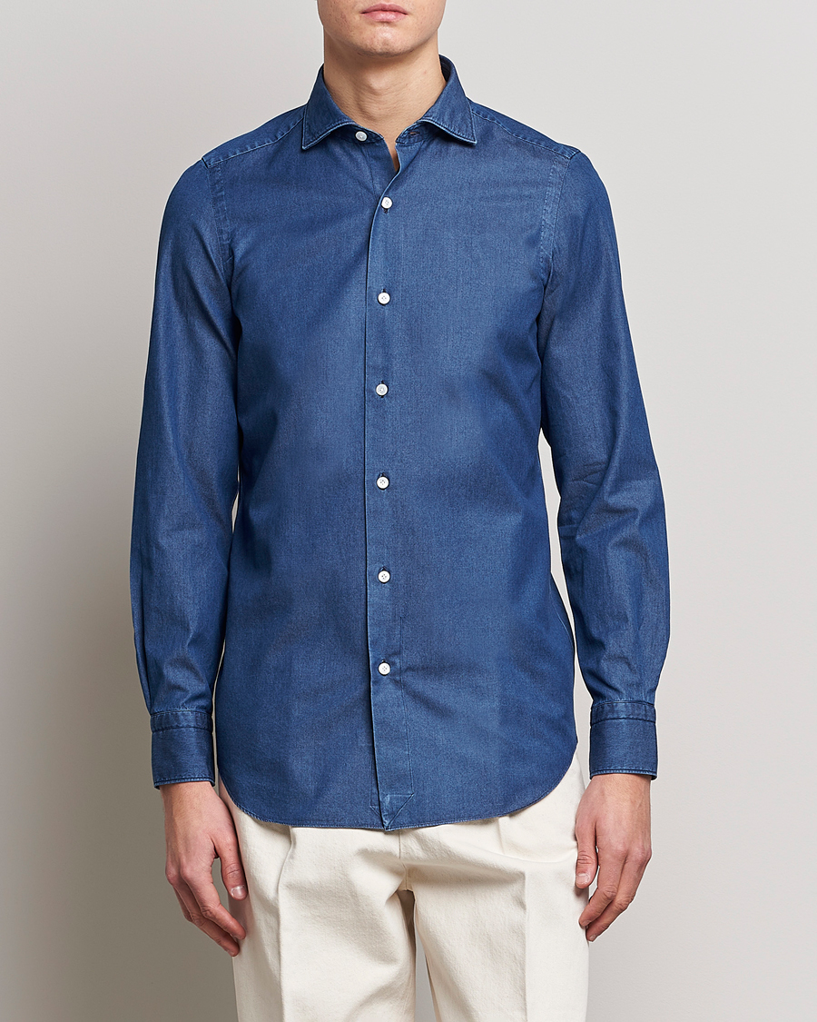 Men | Shirts | Finamore Napoli | Milano Slim Denim Shirt Dark Indigo