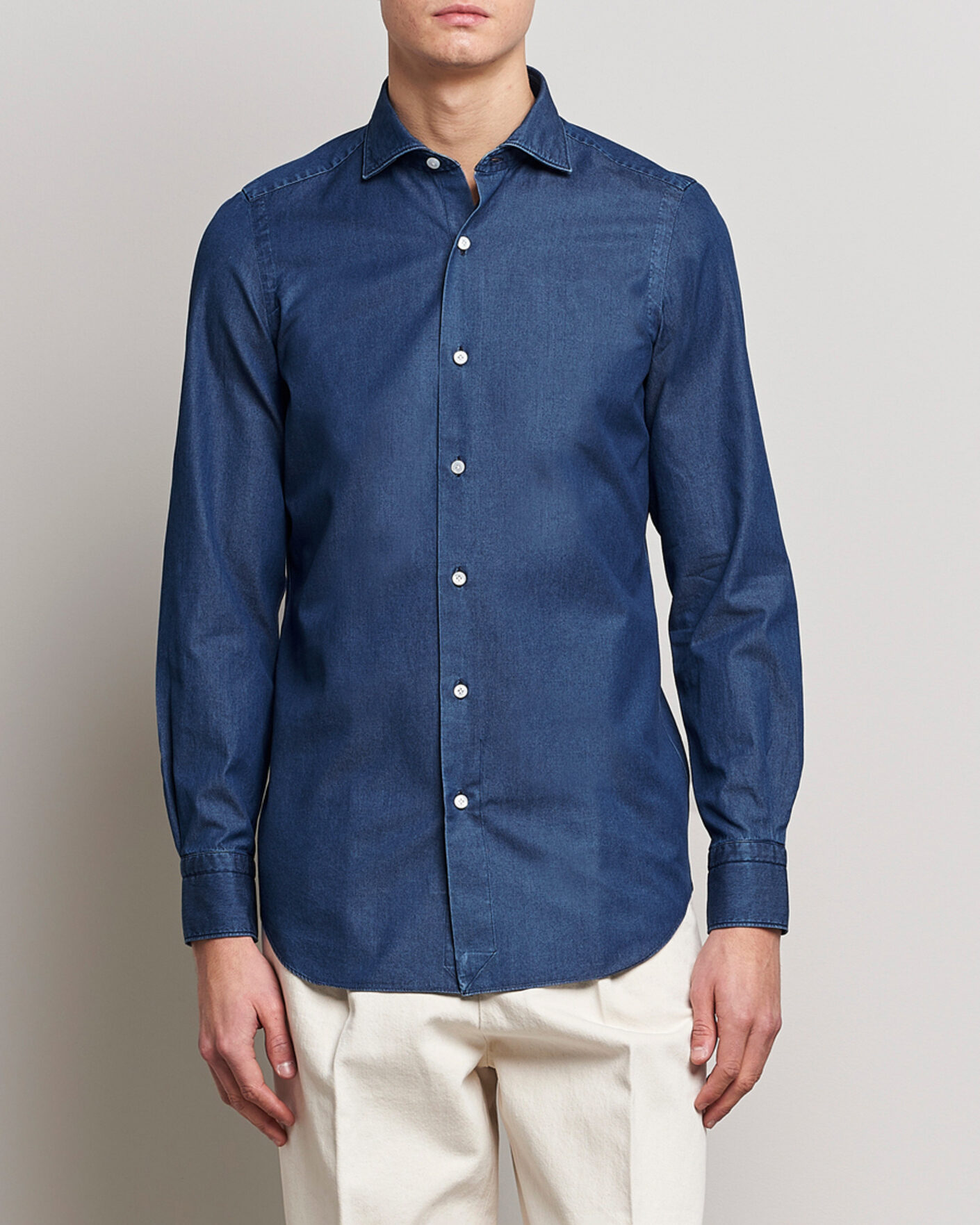 Men | Shirts | Finamore Napoli | Milano Slim Denim Shirt Dark Indigo