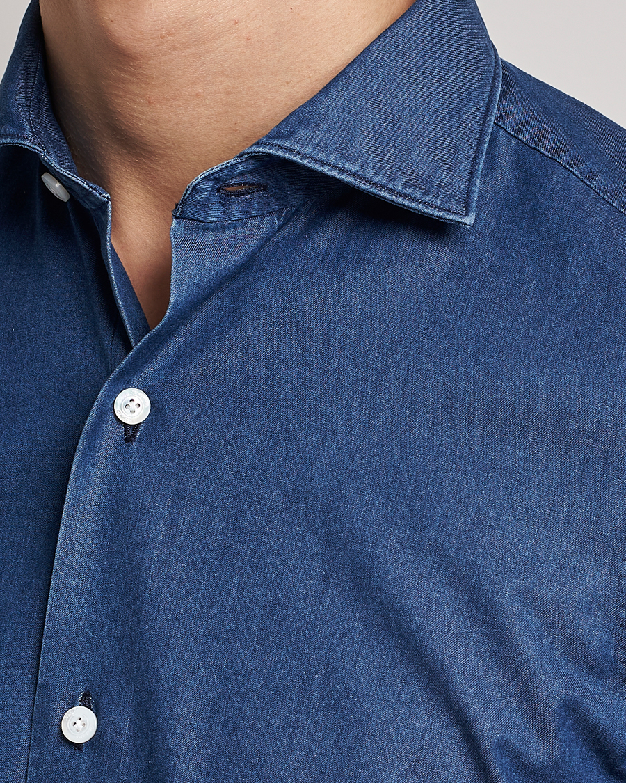 Men | Shirts | Finamore Napoli | Milano Slim Denim Shirt Dark Indigo