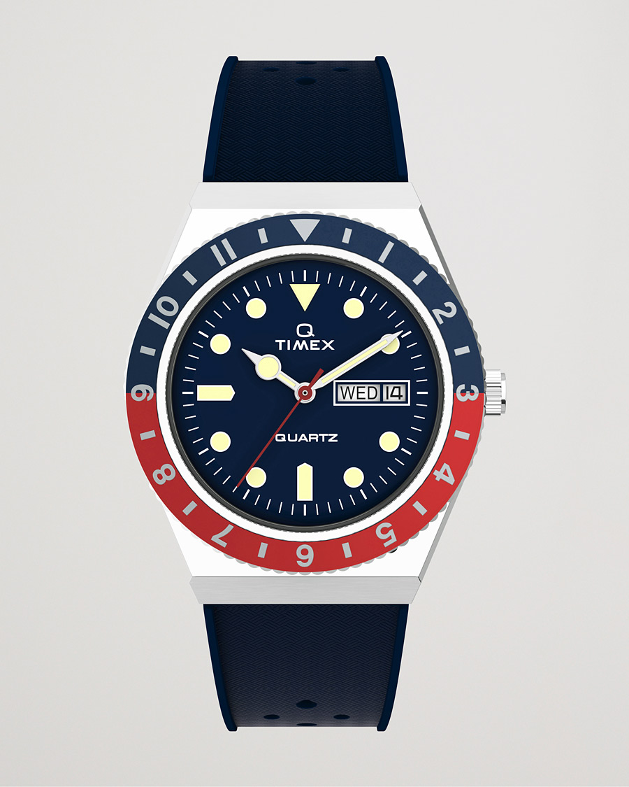 Men | Timex Q Diver 38mm Rubber Strap Blue/Red | Timex | Q Diver 38mm Rubber Strap Blue/Red