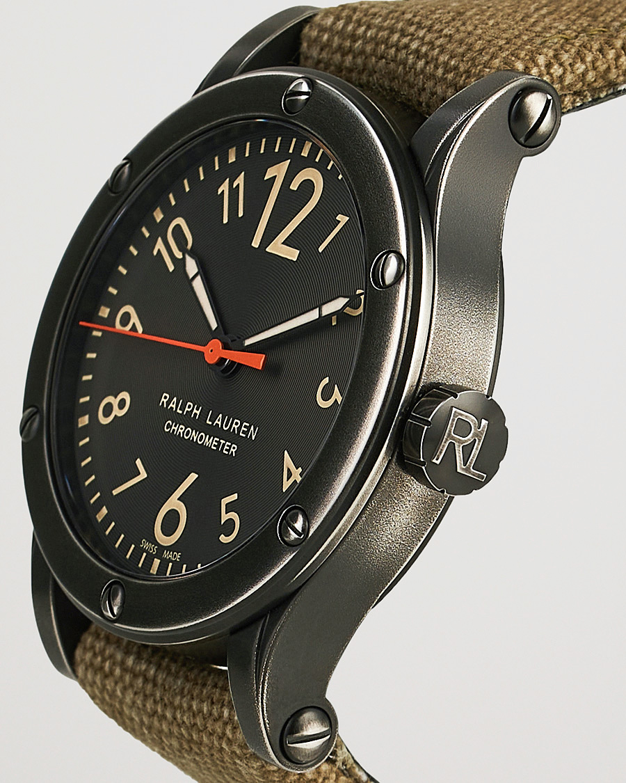 Men |  | Polo Ralph Lauren | 45mm Safari Chronometer Black Steel/Canvas Strap