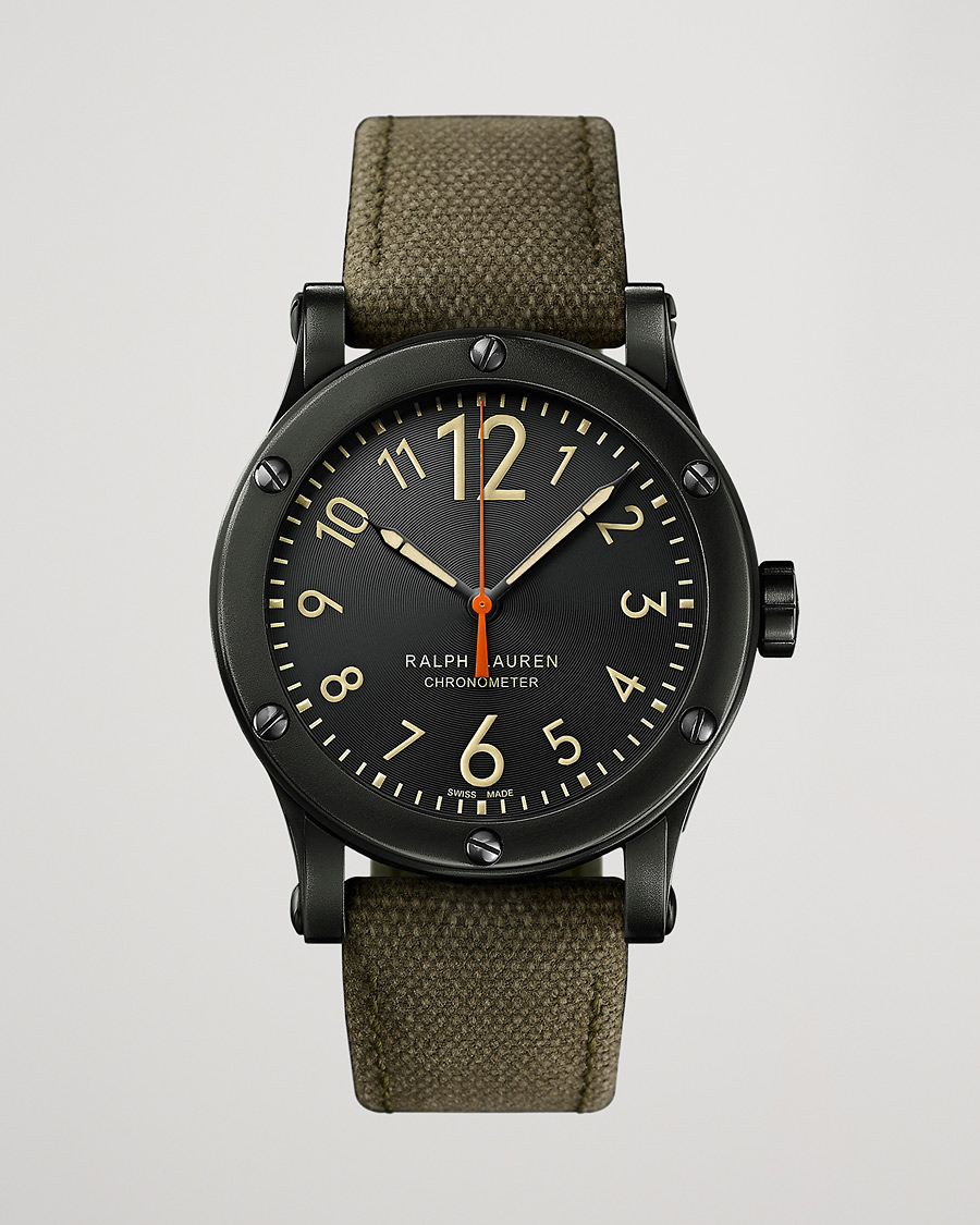 Men |  | Polo Ralph Lauren | 39mm Safari Chronometer Black Steel/Canvas Strap