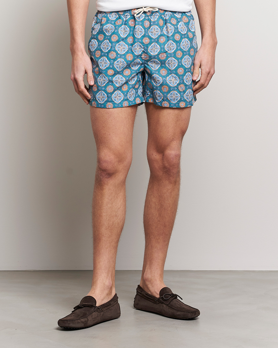 Men | Drawstring swim shorts | Ripa Ripa | Maestrale Printed Swimshorts Green/Blue
