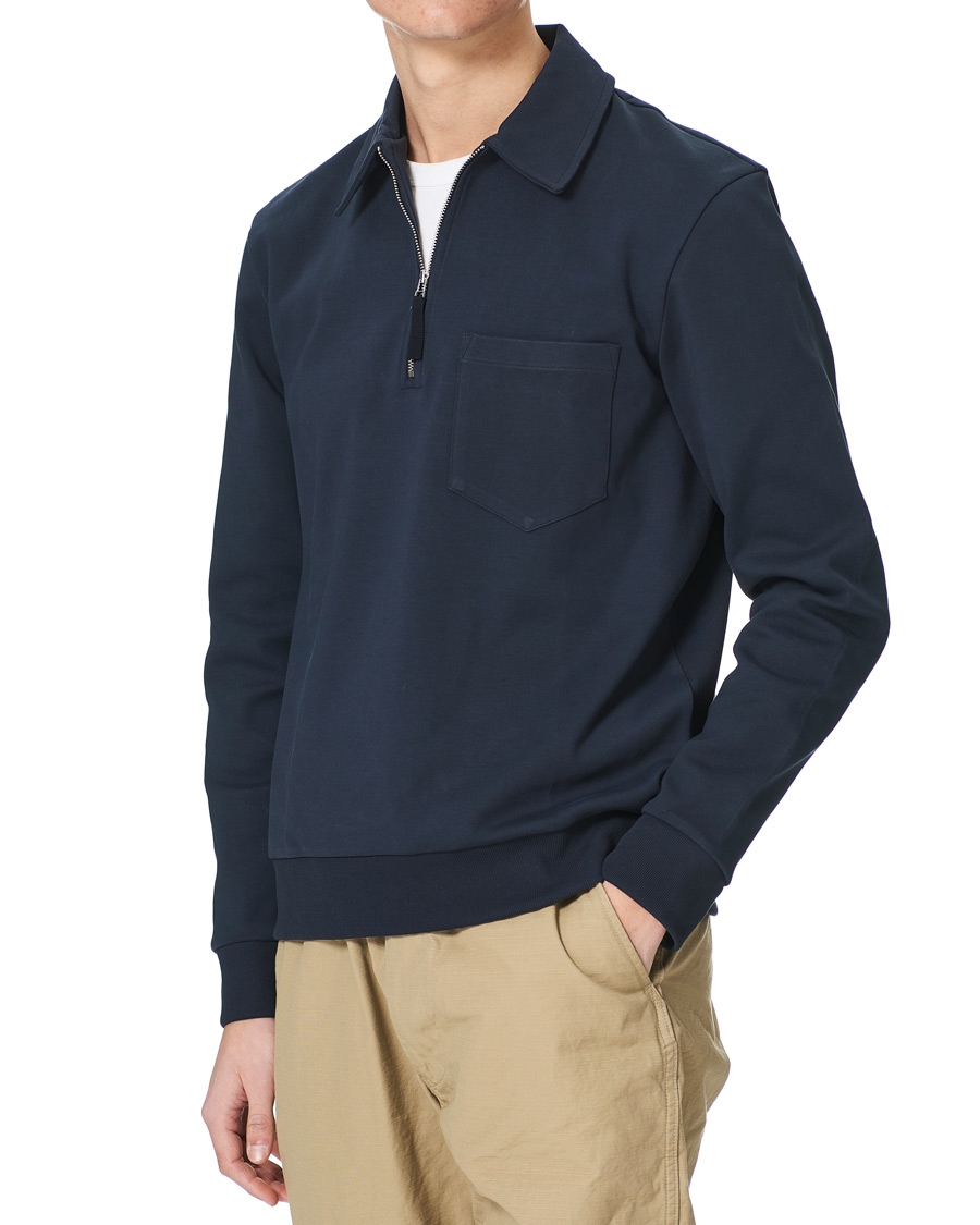 Men | Sweaters & Knitwear | A Day's March | Cabot Half-Zip Polo Sweater Navy