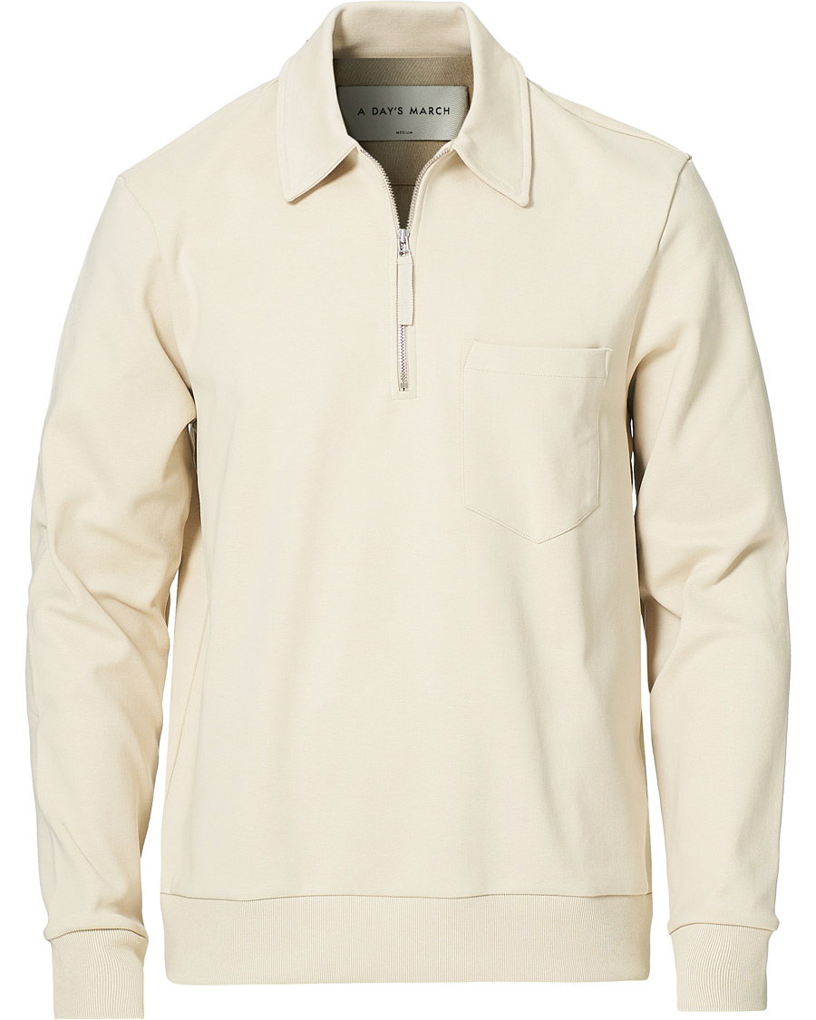 Men | Zip Throughs | A Day's March | Cabot Half-Zip Polo Sweater Sand