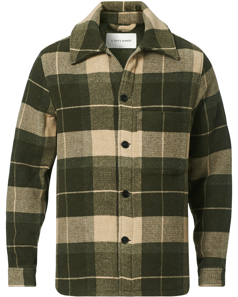 Men | Coats & Jackets | A Day's March | Epernay Checked Wool Overshirt Moss Checked