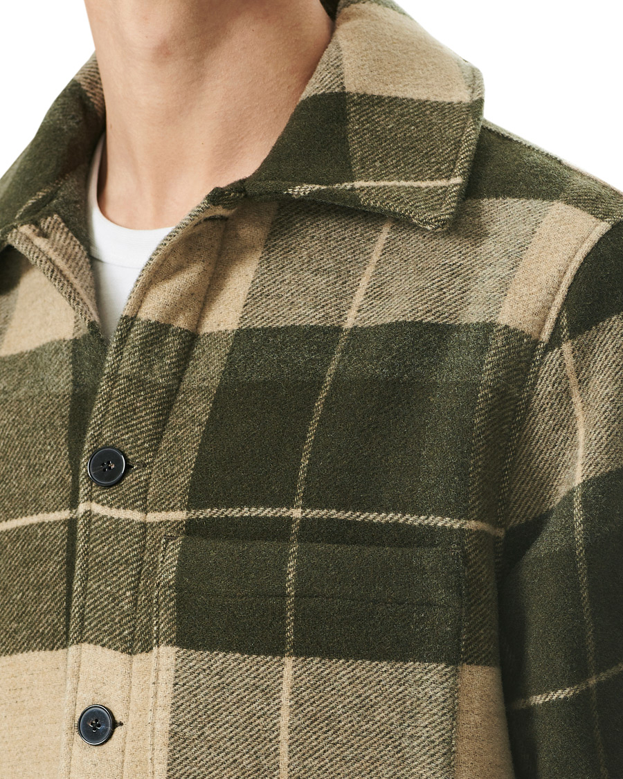 Men | Shirts | A Day's March | Epernay Checked Wool Overshirt Moss Checked