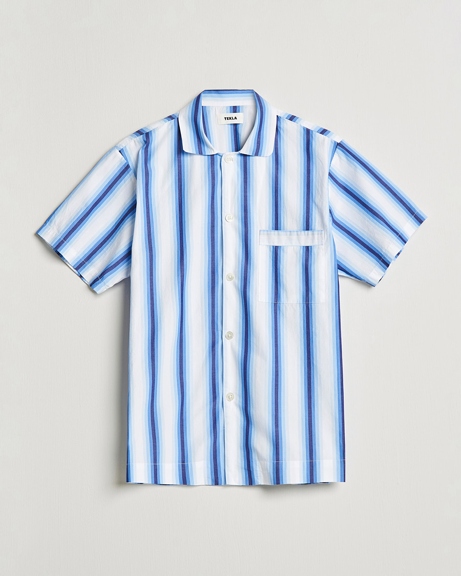Men |  | Tekla | Poplin Pyjama Short Sleeve Shirt Blue Marquee