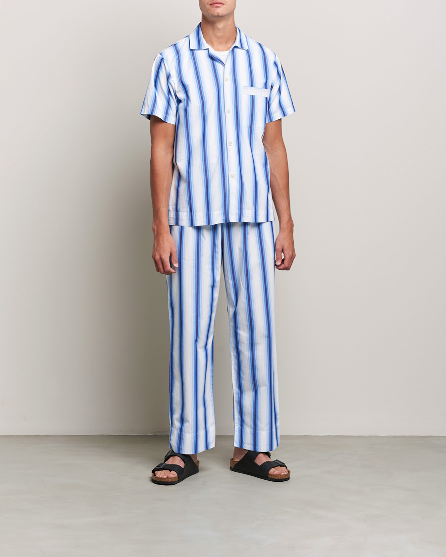 Men | Pyjamas & Robes | Tekla | Poplin Pyjama Short Sleeve Shirt Blue Marquee