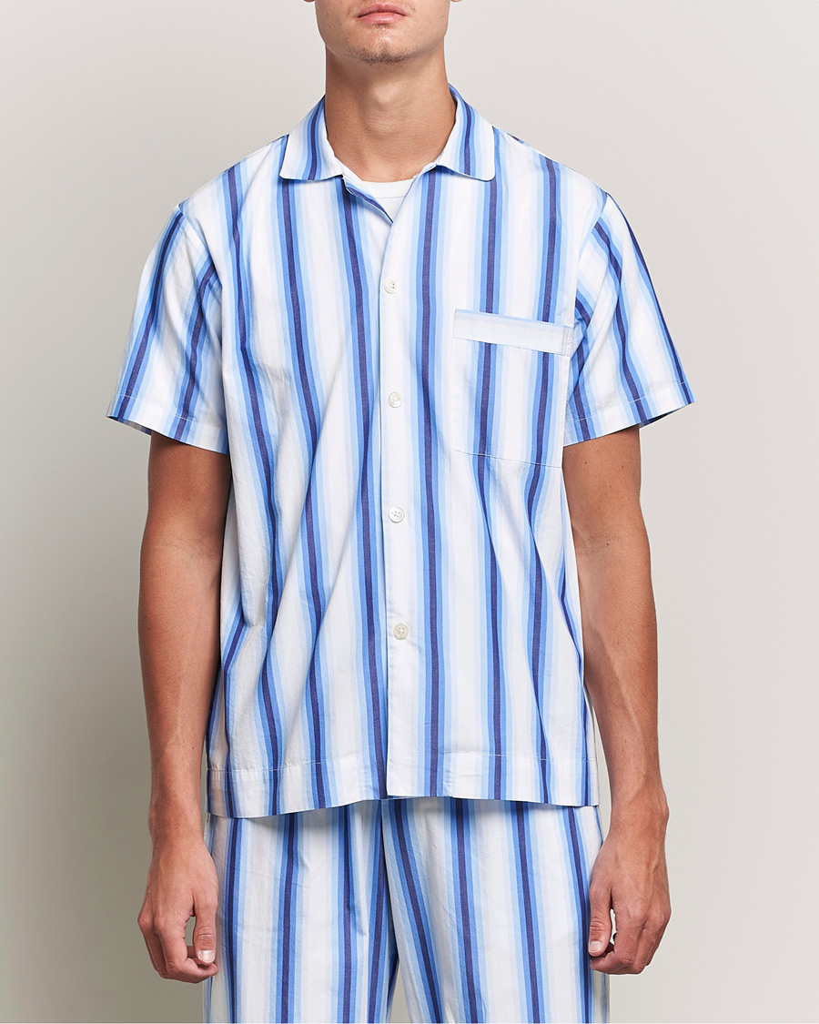 Men | New Nordics | Tekla | Poplin Pyjama Short Sleeve Shirt Blue Marquee