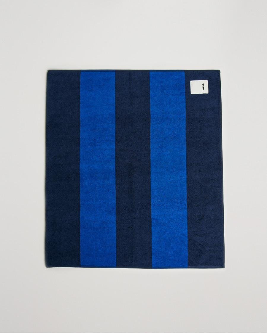 Men | Tekla Organic Terry Beach Towel Navy Block Stripes | Tekla | Organic Terry Beach Towel Navy Block Stripes