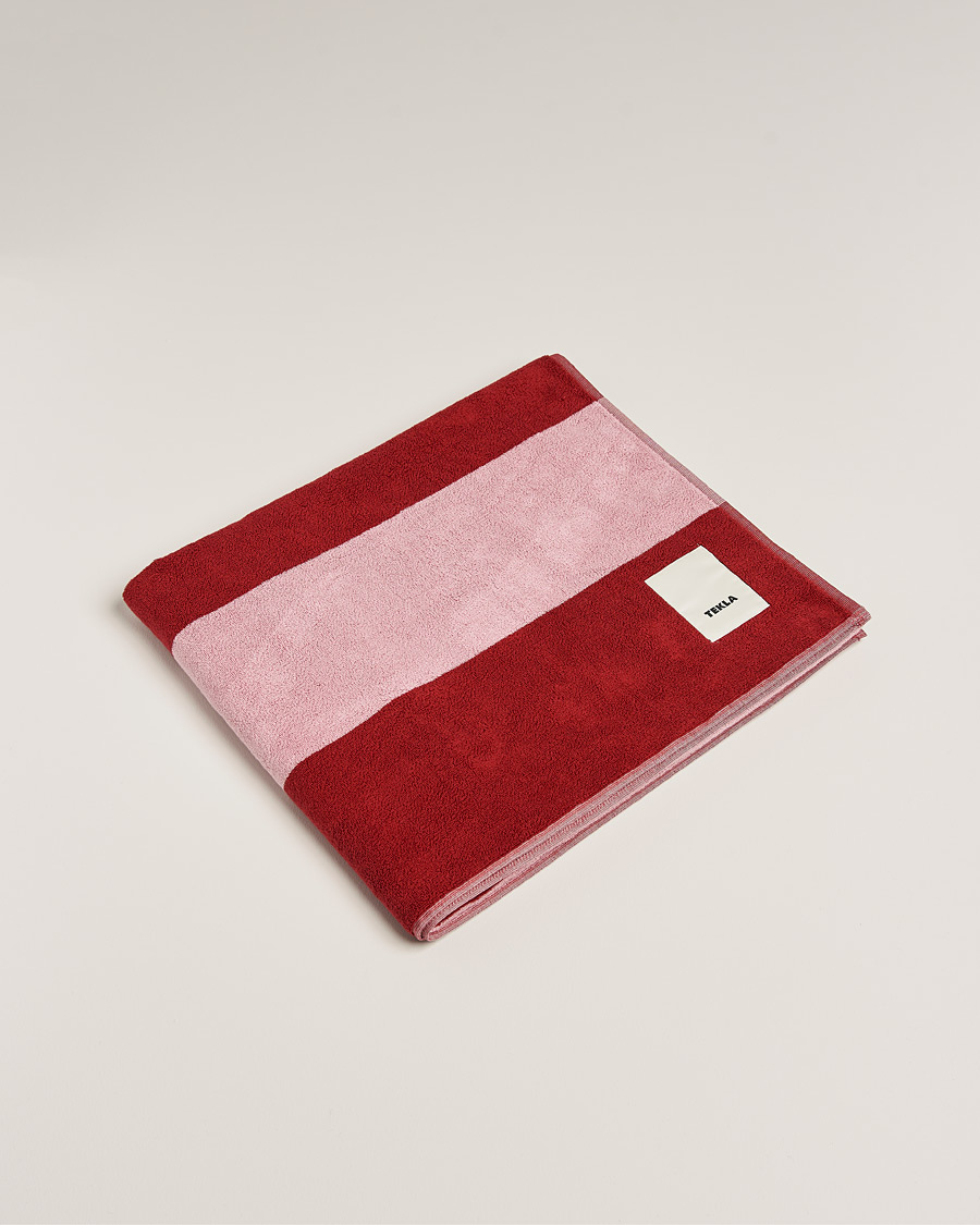 Men | Tekla Organic Terry Beach Towel Red Block Stripes | Tekla | Organic Terry Beach Towel Red Block Stripes