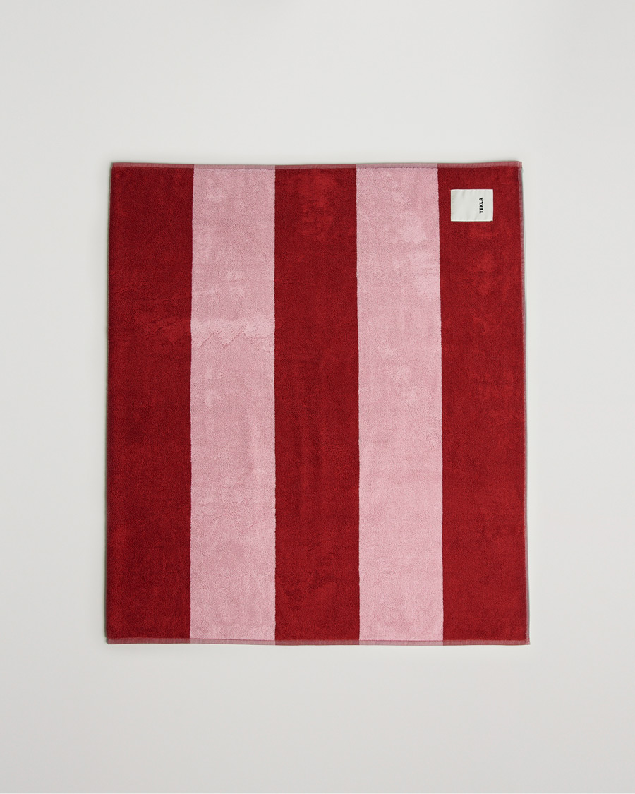 Men |  | Tekla | Organic Terry Beach Towel Red Block Stripes