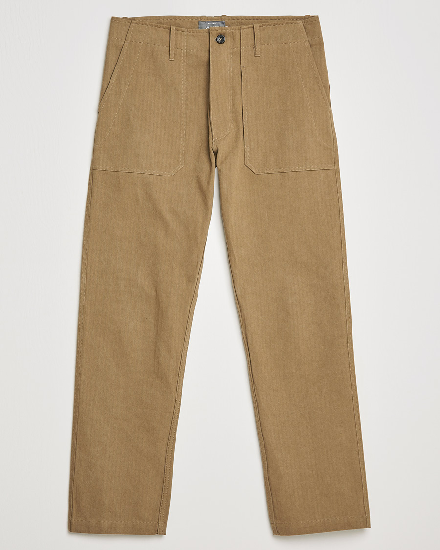 Men | Trousers | Private White V.C. | Maker´s Cotton Herringbone Trousers Sand