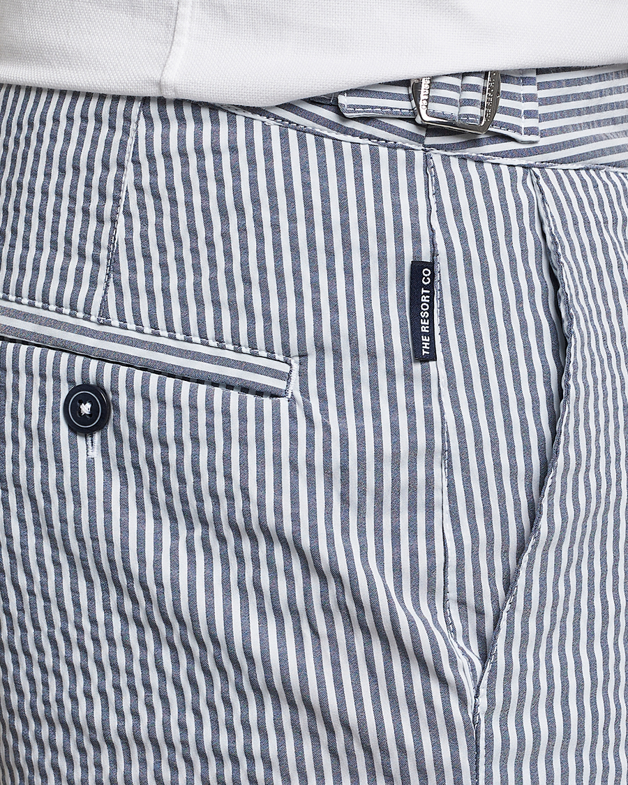 Men | Swimwear | The Resort Co | Tailored Swim Shorts Navy Stripe Seersucker