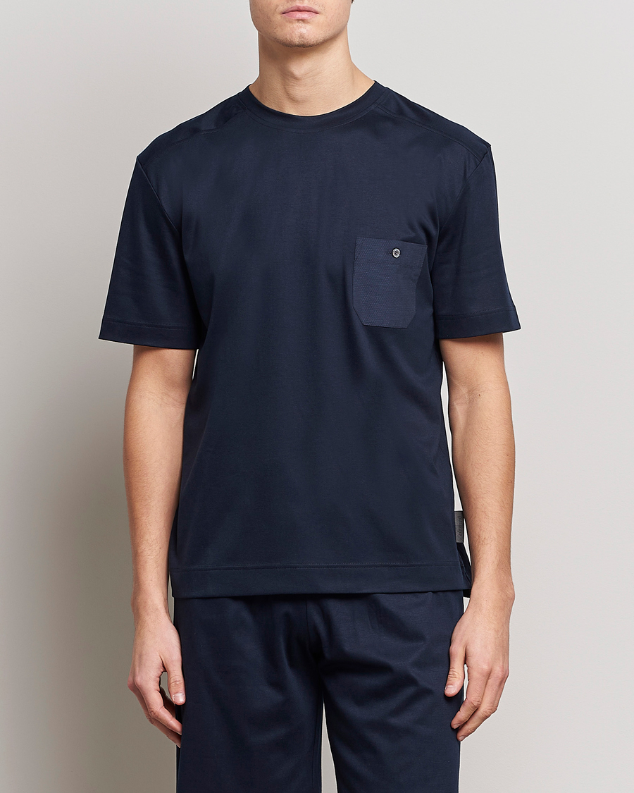 Men | Pyjamas | Zimmerli of Switzerland | Cotton/Modal Crew Neck Loungwear T-Shirt Midnight