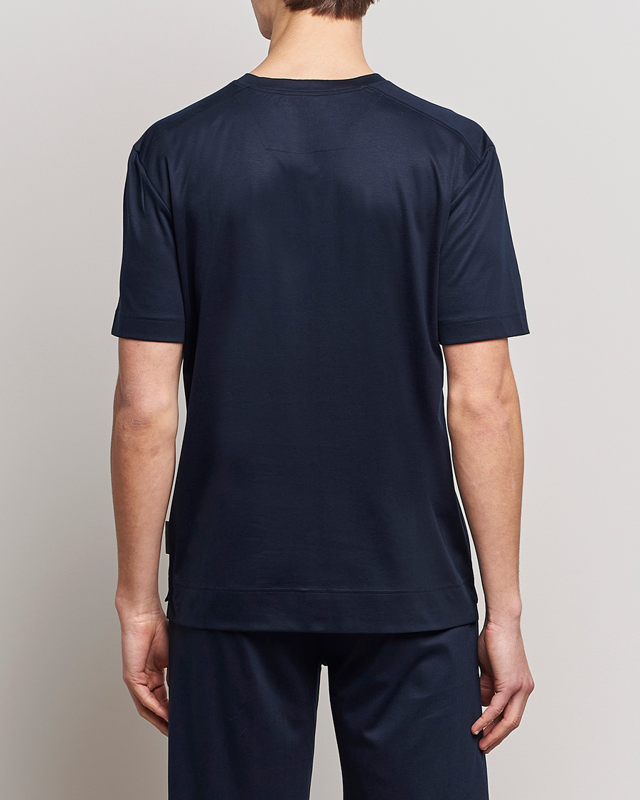 Men | Pyjamas & Robes | Zimmerli of Switzerland | Cotton/Modal Crew Neck Loungwear T-Shirt Midnight