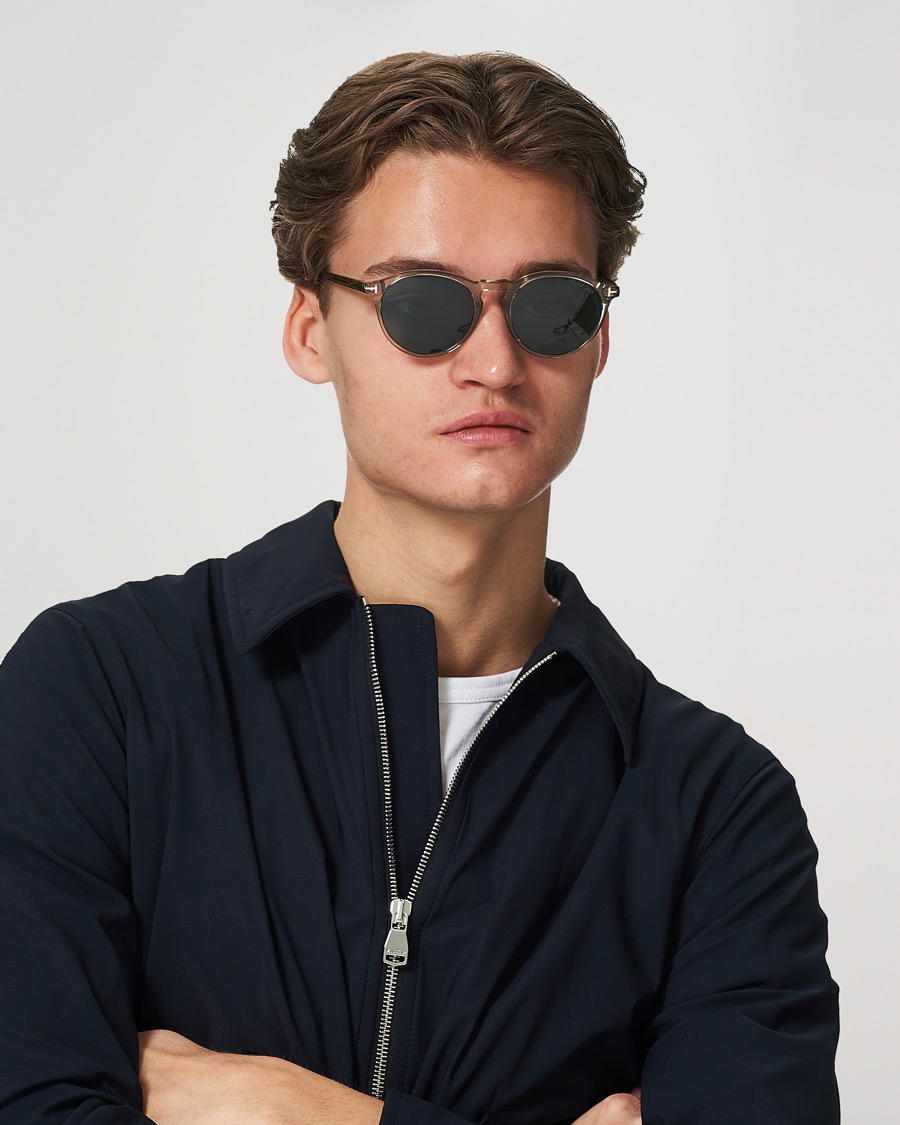 Men | Round Frame Sunglasses | Tom Ford | Aurele Sunglasses Shiny Beige/Blue