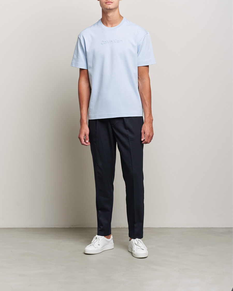 Men | T-Shirts | Calvin Klein | Debossed Logo Crew Neck Tee Bayshore Blue