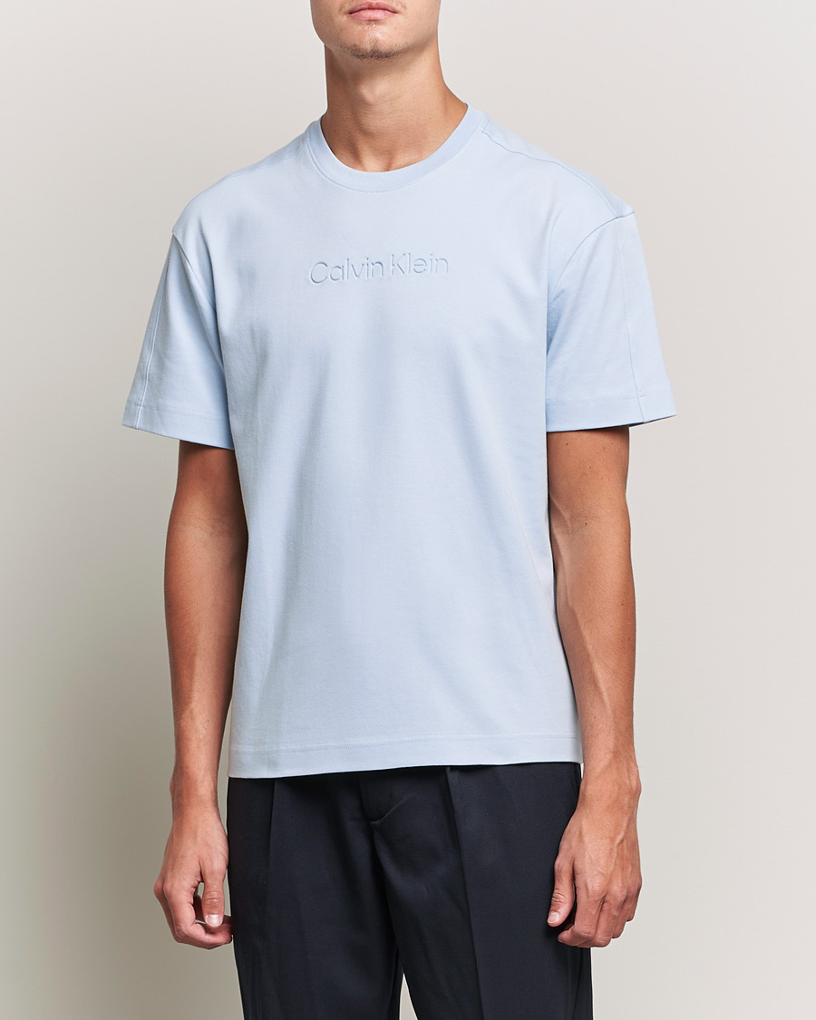 Men | T-Shirts | Calvin Klein | Debossed Logo Crew Neck Tee Bayshore Blue