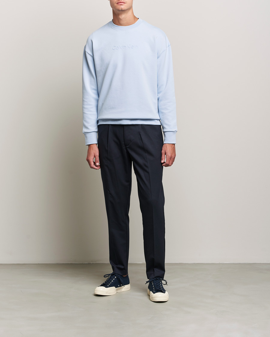 Men |  | Calvin Klein | Debossed Logo Crew Neck Sweatshirt Bayshore Blue