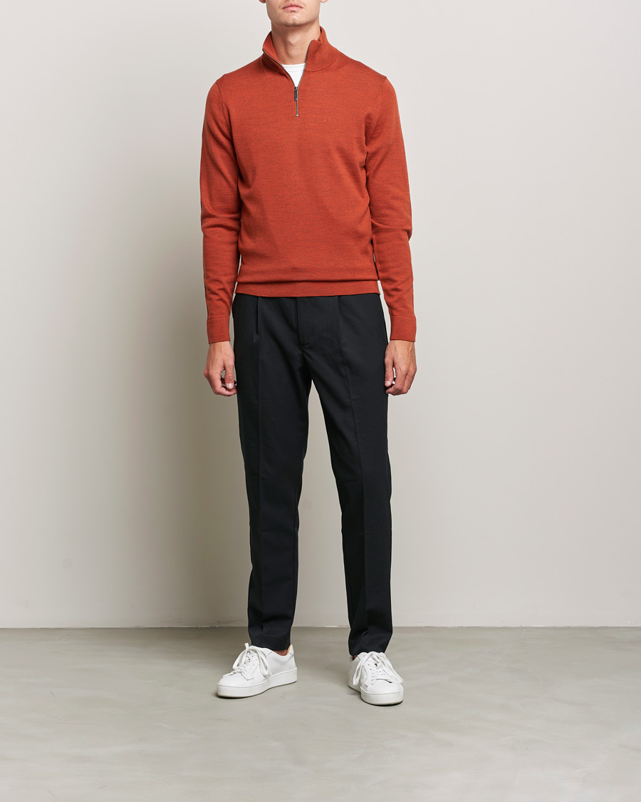 Men | Sweaters & Knitwear | Calvin Klein | Superior Wool Knitted Half Zip Gingerbread Brown