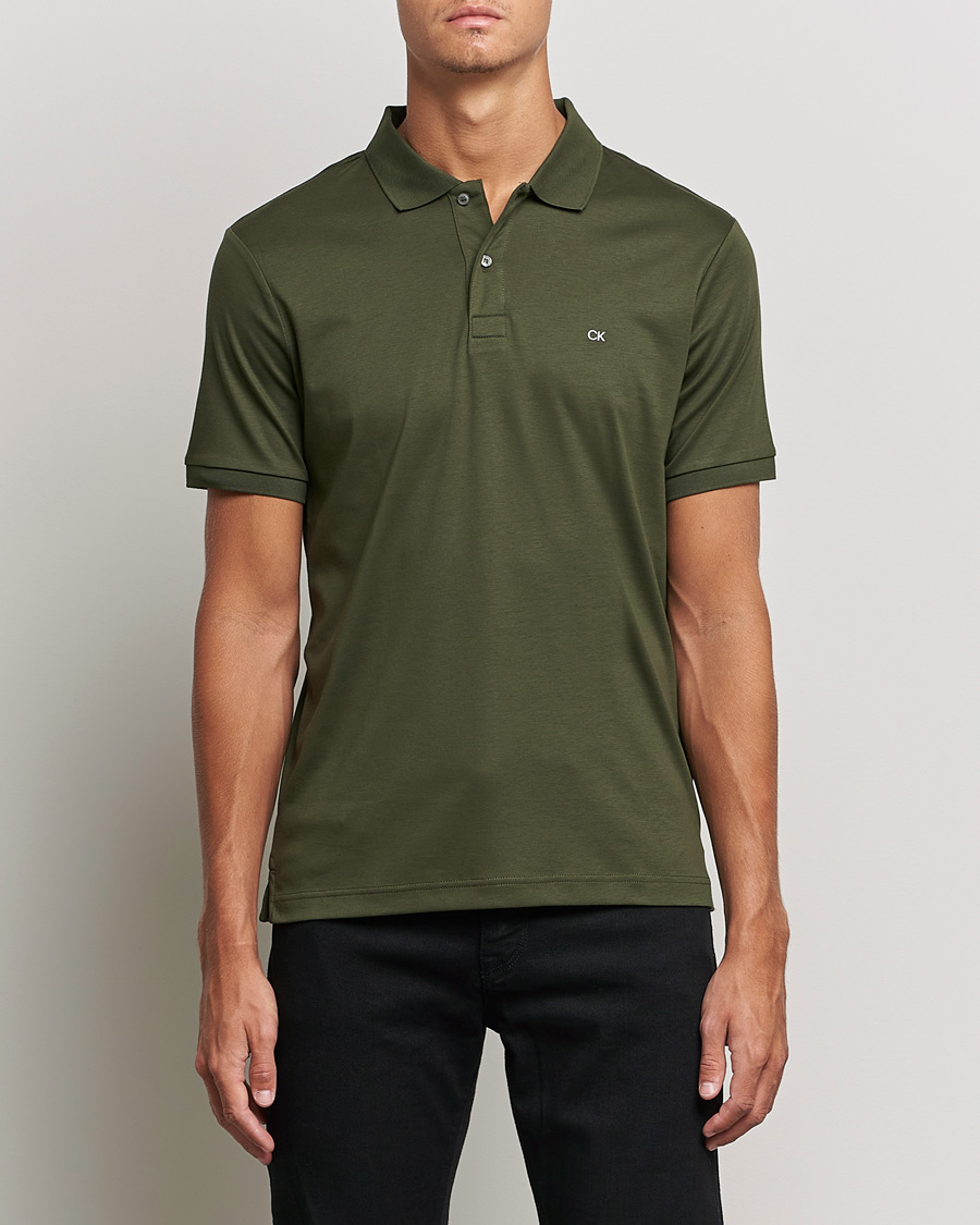 Men | Polo Shirts | Calvin Klein | Slim Fit Smooth Cotton Polo Dark Olive